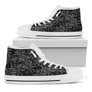 Black White Palm Tree Pattern Print White High Top Sneakers