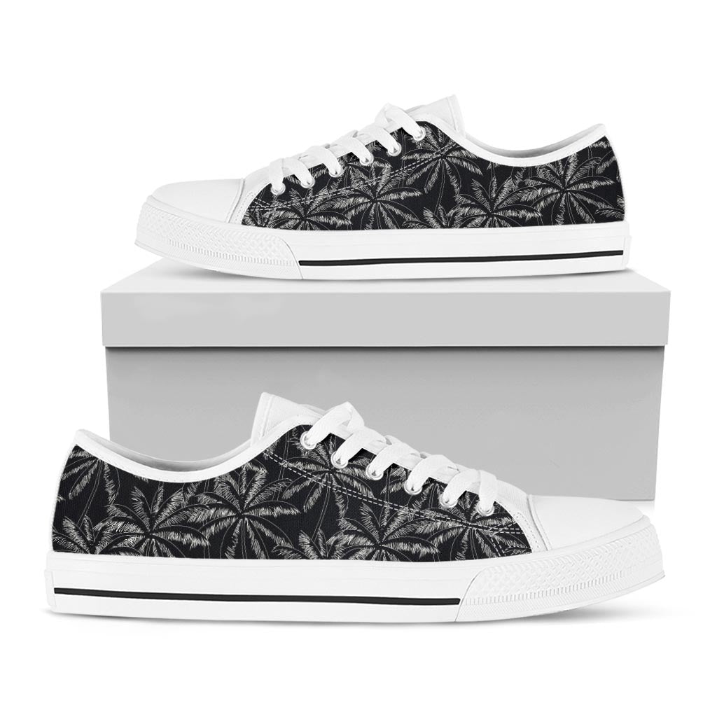 Black White Palm Tree Pattern Print White Low Top Sneakers