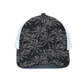Black White Palm Tree Pattern Print White Mesh Trucker Hat