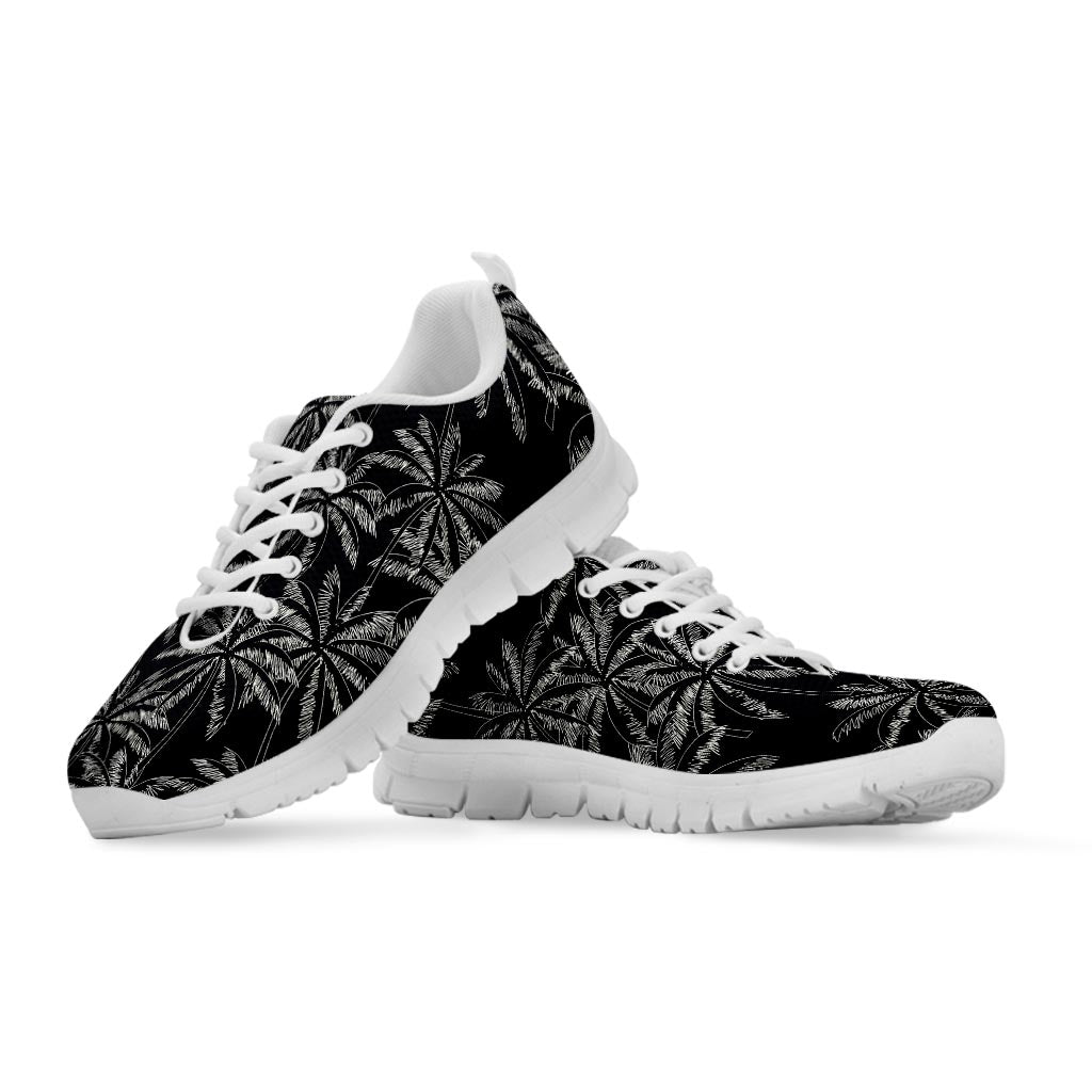 Black White Palm Tree Pattern Print White Running Shoes