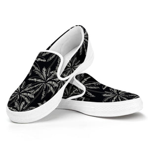 Black White Palm Tree Pattern Print White Slip On Sneakers