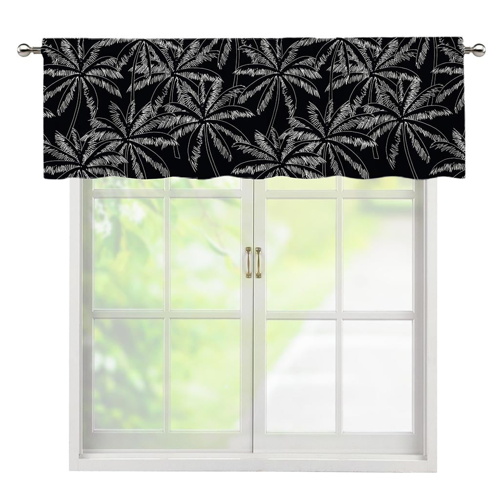 Black White Palm Tree Pattern Print Window Valance