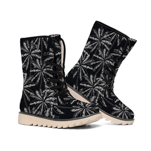 Black White Palm Tree Pattern Print Winter Boots