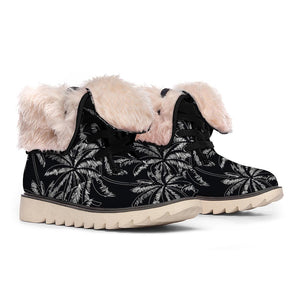 Black White Palm Tree Pattern Print Winter Boots