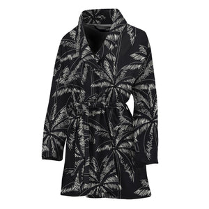 Black White Palm Tree Pattern Print Women's Bathrobe