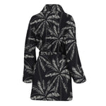 Black White Palm Tree Pattern Print Women's Bathrobe