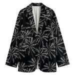 Black White Palm Tree Pattern Print Women's Blazer