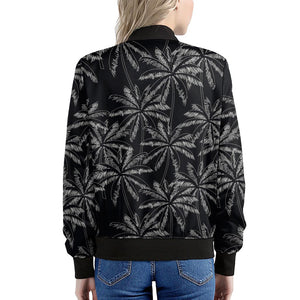 Black White Palm Tree Pattern Print Women's Bomber Jacket