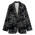 Black White Palm Tree Pattern Print Women's Cotton Blazer