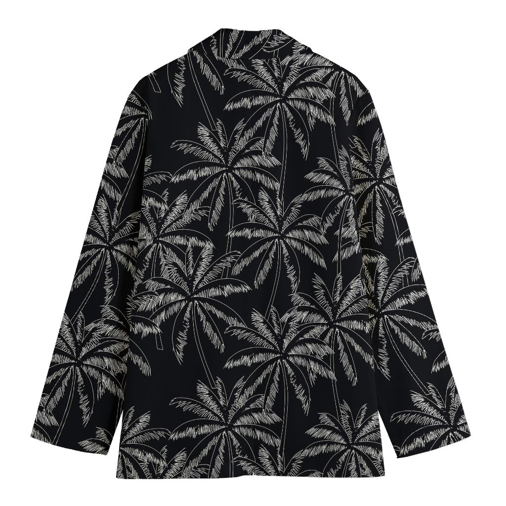 Black White Palm Tree Pattern Print Women's Cotton Blazer