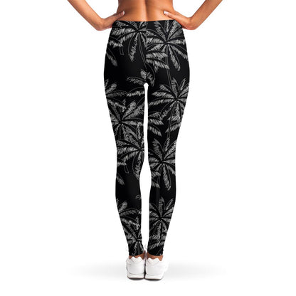 Black White Palm Tree Pattern Print Women's Leggings