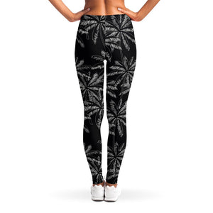 Black White Palm Tree Pattern Print Women's Leggings