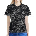 Black White Palm Tree Pattern Print Women's Polo Shirt