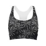 Black White Palm Tree Pattern Print Women's Sports Bra