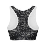 Black White Palm Tree Pattern Print Women's Sports Bra