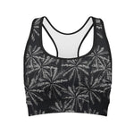 Black White Palm Tree Pattern Print Women's Sports Bra