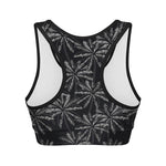 Black White Palm Tree Pattern Print Women's Sports Bra