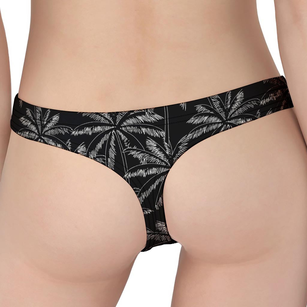 Black White Palm Tree Pattern Print Women's Thong