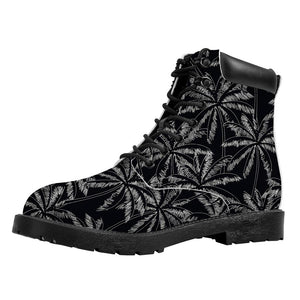 Black White Palm Tree Pattern Print Work Boots