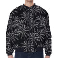 Black White Palm Tree Pattern Print Zip Sleeve Bomber Jacket
