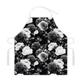 Black White Rose Floral Pattern Print Adjustable Apron