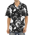 Black White Rose Floral Pattern Print Aloha Shirt