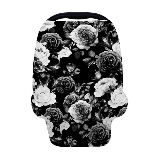 Black White Rose Floral Pattern Print Baby Seat Cover