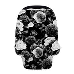 Black White Rose Floral Pattern Print Baby Seat Cover