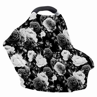Black White Rose Floral Pattern Print Baby Seat Cover