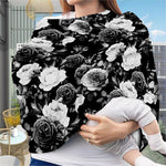 Black White Rose Floral Pattern Print Baby Seat Cover