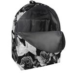 Black White Rose Floral Pattern Print Backpack