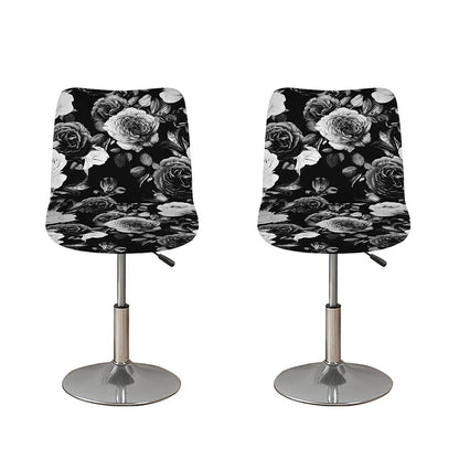 Black White Rose Floral Pattern Print Bar Stool Covers