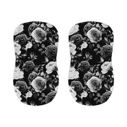 Black White Rose Floral Pattern Print Bar Stool Covers