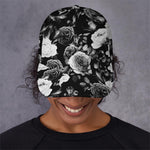 Black White Rose Floral Pattern Print Baseball Cap