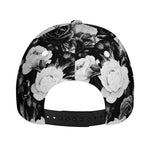 Black White Rose Floral Pattern Print Baseball Cap