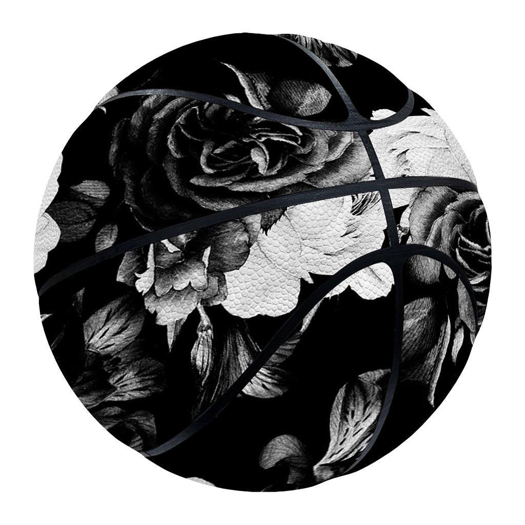 Black White Rose Floral Pattern Print Basketball