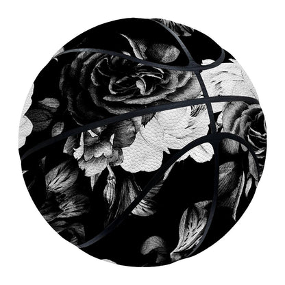 Black White Rose Floral Pattern Print Basketball