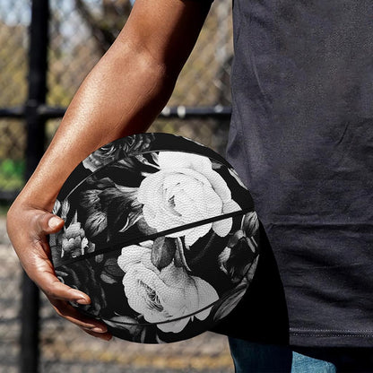 Black White Rose Floral Pattern Print Basketball
