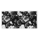 Black White Rose Floral Pattern Print Beach Towel