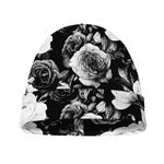 Black White Rose Floral Pattern Print Beanie