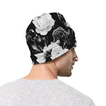 Black White Rose Floral Pattern Print Beanie