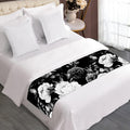Black White Rose Floral Pattern Print Bed Runner
