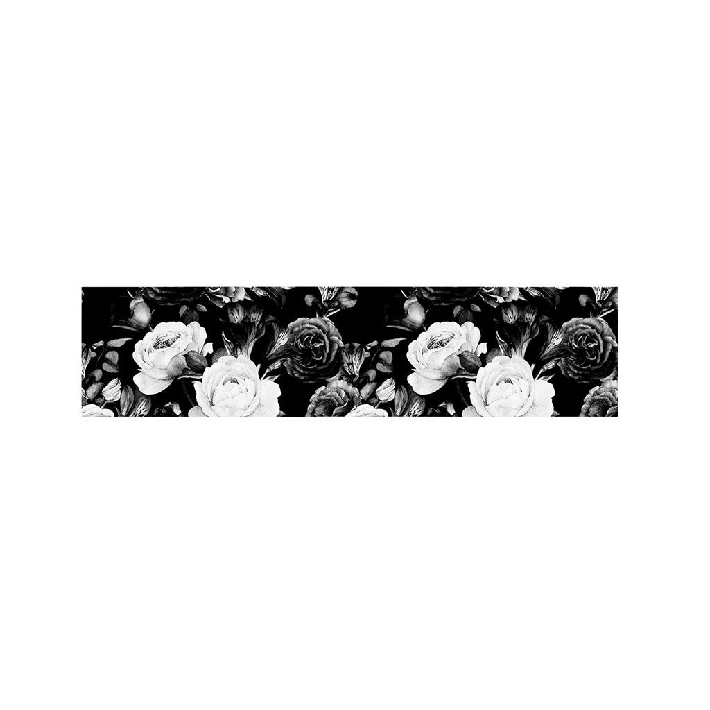 Black White Rose Floral Pattern Print Bed Runner