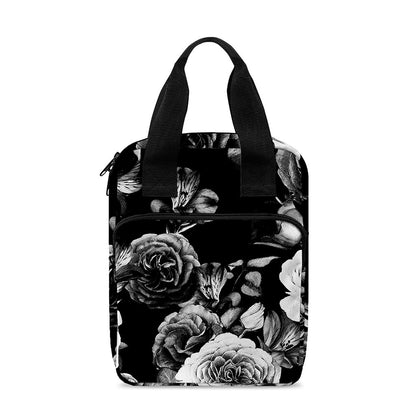 Black White Rose Floral Pattern Print Bible Tote Bag
