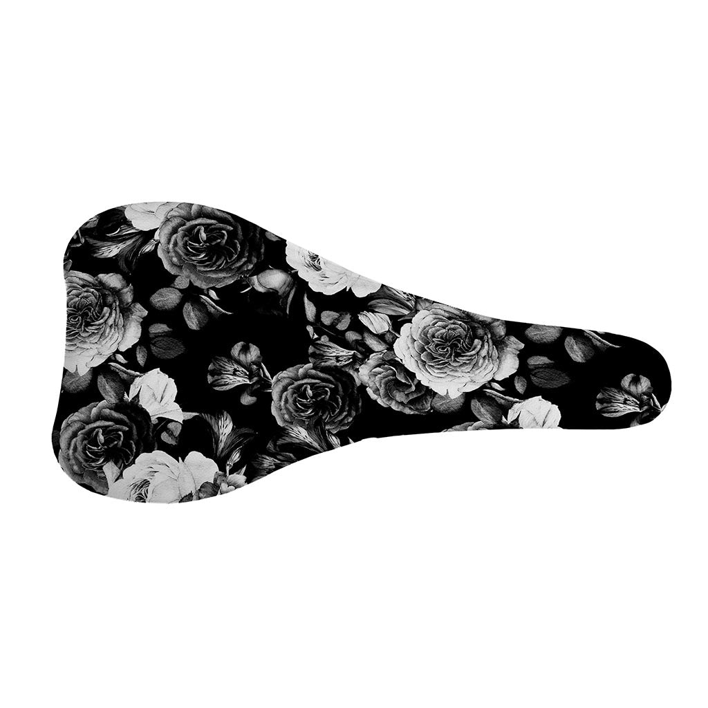 Black White Rose Floral Pattern Print Bicycle Seat Cover