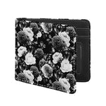 Black White Rose Floral Pattern Print Bifold Wallet