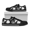 Black White Rose Floral Pattern Print Black Low Top Sneakers