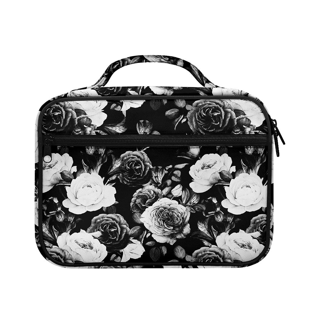 Black White Rose Floral Pattern Print Briefcase Bible Bag