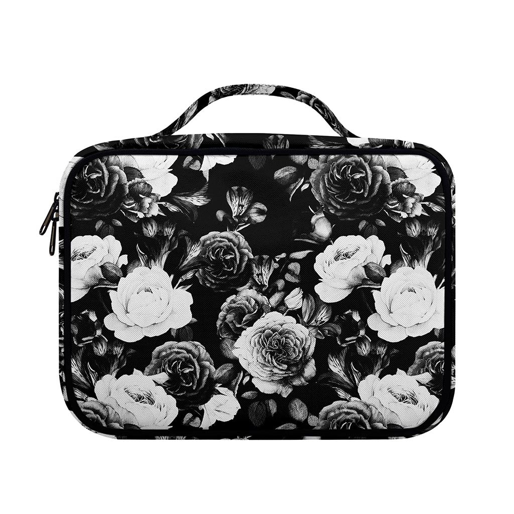 Black White Rose Floral Pattern Print Briefcase Bible Bag