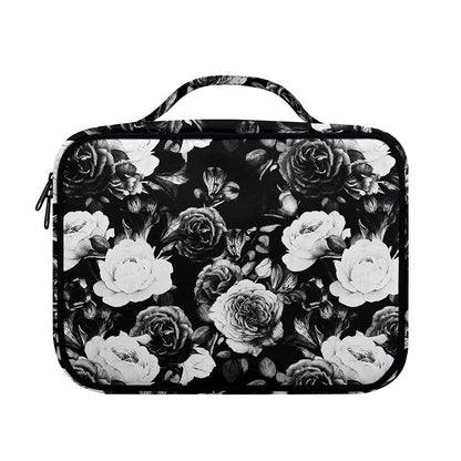 Black White Rose Floral Pattern Print Briefcase Bible Bag